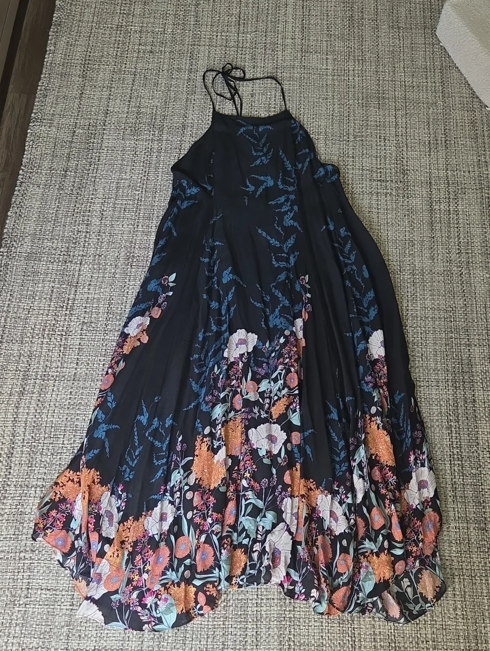 NWT Free People Embrace It Black Floral Open Back Boho Slip Maxi Dress M